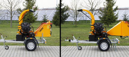 Buschholzhäcksler mit Benzinmotor auf gebremstem Fahrgestell montiert  LS 100/27 CB